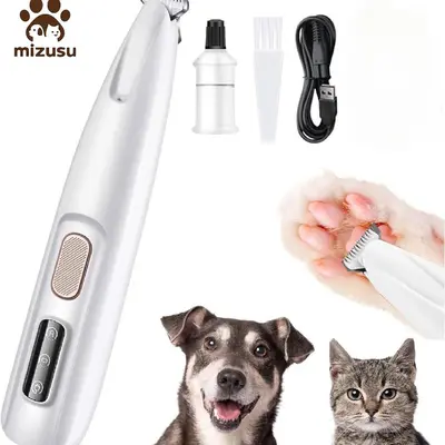 Mizusu Rechargeable Pet Hair Trimmer Kit with Built-in LED Light, Cordless Grooming Tool, Narrow Blade Precision Trimmer for Sensitive Spots, Fully Waterproof & Hygienic Quiet Paw Shaver for Dogs & Cats, Paw Trimmer, Tear Stain Trimmer