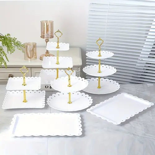Sebastian CADIA 6-Piece Plastic Dessert Table Display Set - 2 Round Fruit Dessert Trays, 4 2-Tier/3-Tier Cupcake Stands, Decor Platform Ideal for Cupcakes & Cookies, Tea Party, Birthday,sohochic