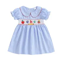 Toddler Baby Girl Back to School Outfit First Day of School Pre K Plaid Smocked Short Sleeve Dress Summer Clothes