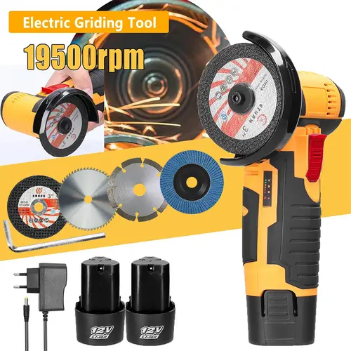 12V Cordless Mini Brushless Angle Grinder Kit with 4 Gutting Blades,2 pcs 12V 1300mAh Batteries 19500 RPM/Min，for Cutting Grinding Polishing Electric Heavy Duty Handle Power Tools