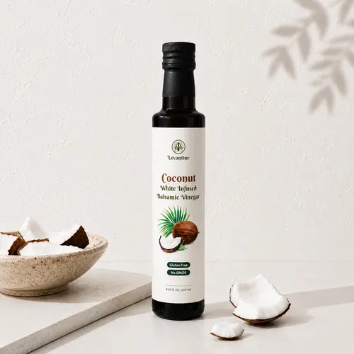 Coconut-Infused Levantine White Balsamic Vinegar - 8.45 Fl Oz Bottle, Vegan, Healthy Mediterranean Diet Staple for Salad Dressing, Marinade, Gourmet Cupboard Essential