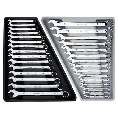 Toolant 30pcs Max Grip Metric & SAE Combination Spanner Wrench Set - Long Pattern Offset Heads, Anti-Slip Teeth, Color-Coded Markings, Double-Ended Spanners & Wrenches for Auto Maintenance Machinists