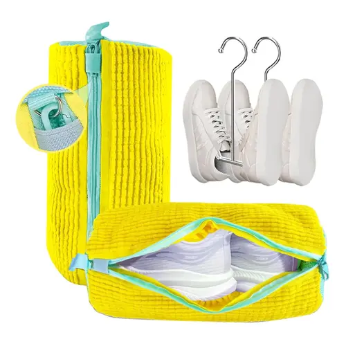 2Pcs Lightweight Portable Laundry Bags with Gentle Bristles - Sneaker Washing Bags for All Types, Washer and Dryer Safe, Yellow,sohochic