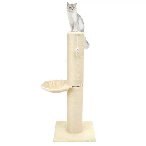 Made4pets Large Freestanding Cat Scratching Post with Condo Design, Cotton-Sisal Rope, Dual Rope Choices, Beige Vertical Scratcher – Cozy Retreat for Pet Play & Rest, Fits Any Home