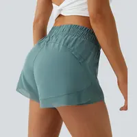 Halara Mid Rise Drawstring Contrast Mesh 2-in-1 Flowy Running Shorts 3'' #BackToSchool