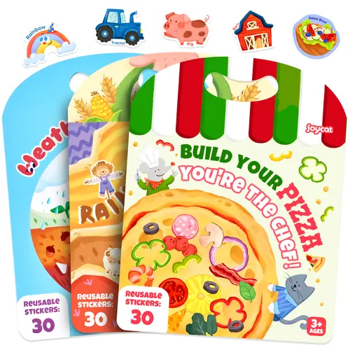 JoyCat Reusable Sticker Book with Jelly Adhesive Decorative Sticker Packs - Kids Toys Crafting Kit, Educational Toys for Boys, 4+ Age Travel Essential Thematic Mini Gift, Decorative Stickers