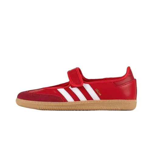 Women's Adidas Samba Jane Footwear Sneakers - Scarlet Stripes, Leather Upper, Gum Sole, Iconic Look, Crisp White Lines, Sporty Chic Daily Casual Athletic Walking Trainers