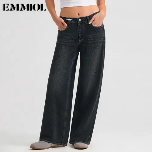 EMMIOL【Back to School】Wide Leg Baggy Jeans for Women – Y2K  Low Rise Denim jeans, Casual Streetwear 4 Pockets, Button Closure & Belt Loose Fit,baggy Fit Jean Summer Vibes SohoChic
