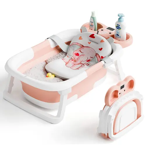 Collapsible Baby Bathtub | Real-Time Temp Monitor, Floating Cushion, Foldable, Drainage, Elephant Design – For Newborns & Toddlers, #SummerVibes,sunscreen,sohochic