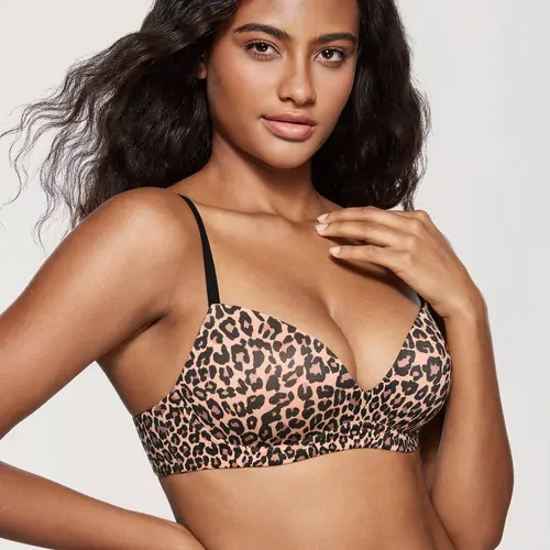 DOBREVA Women's Push Up Bra No Underwire Comfortable Wireless Bras Padded Plunge