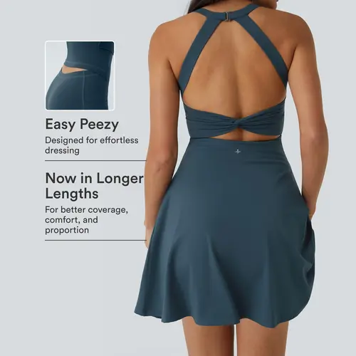 Halara SoftlyZero™ Airy Backless Twisted Flare Low Support Dance Active Dress-Longer Length-Easy Peezy Edition A-C Cups #BackToSchool