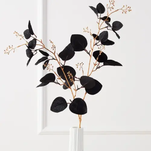 Z Gallerie 3-Piece Eucalyptus Plant Sprays Set - Lifelike Indoor Faux Plant, Plastic Simulation Leaves, Black-Gold Ornamented Faux Flowers, House Decor Floral Decor Accent, Lifelike Look