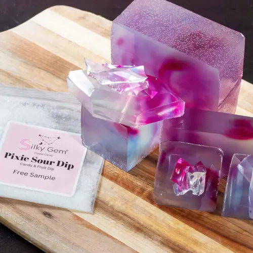 Silky Gem DIY Crystal Candy Kit - Vacuum-Sealed Uncrystallized Jelly Candy in 5 Fun Flavors with Sizzle Glitter for Sparkling Gems at Home - Sour Dip