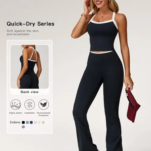 Women's Colorblock Sports Set, Sports Bra & Flare Leg Pants, Exercise Clothing, Sportswear Set for Yoga Gym Workout Running, Fitness Outfits, Fitness Sets, Sporty Style Outfits