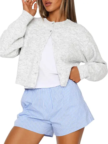 AUTOMET Women's Cropped Knit Cardigan - Soft Lightweight Cotton Fabric, Basic Open-Front Long-Sleeve Knitwear, Women's Clothes for Y2k 2025 Fall Casual Outfits Womenswear
