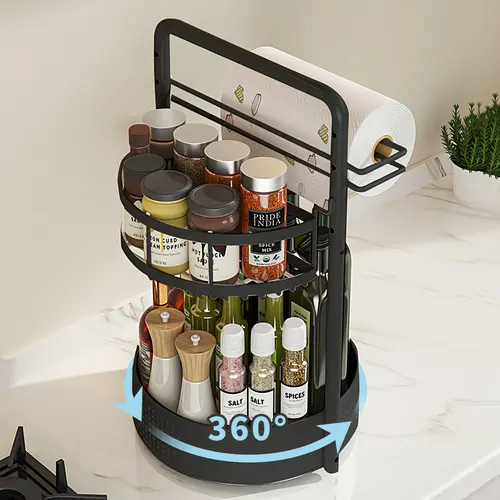 【Holiday Deals】San Dream Rotating Spice Rack Lazy Susan Turntable Organizer 2-Tier 9.84" Adjustable Metal Storage Organization for Cabinet Kitchen Countertop & Pantry Spice Shelf Cookout Rack