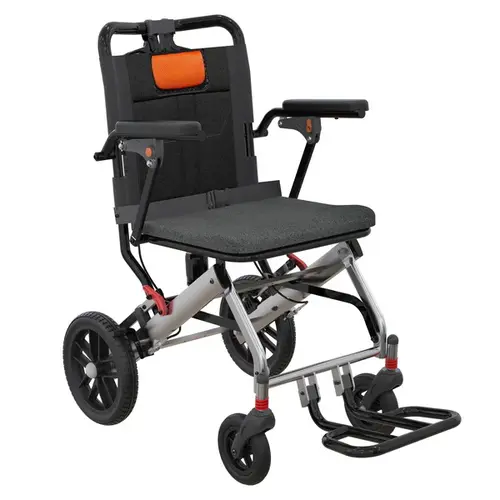 GARVEE Ambulatory Wheelchair for Seniors, Lightweight Aluminum Frame, 3-Second Fold Space Saver for Travel, 280° Flip-Up Armrests for Safe Transfer, Anti-Rollover Secure Brakes, Breathable Ergonomic Seat, Gray Orange, Indoor-Outdoor Use,toolupgrade