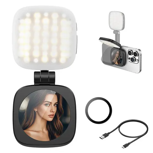 Foldable Magnetic Fill Light, 360° LED Selfie Fill Light, for Selfies, Phone Stand, Magnetic Selfie Light Compatible with MagSafe iPhone