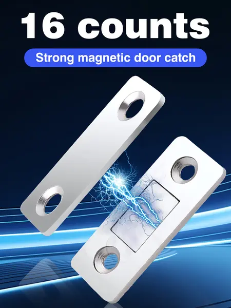 16-Count Corrosion-Resist Stainless Steel Invisible Adhesive Magnetic Cupboard Catch - 0.11 Inch Thin Profile, 3-Step Stick-On Installation, No Tools Needed, Super Adhesive, Strong Hold, Surface Protection, for Drawer, Sliding Wardrobe Doors,sohochic