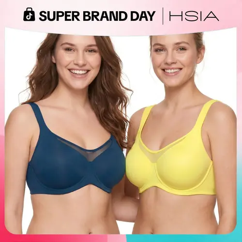 HSIA Women's Underwire Minimizer Bra - Ice Silk, Cool Cardi, Soft Nylon, Adjustable Straps Underwire, Full Coverage, Unlined, Seamless Breathable, T-Shirt Style, Plus Size, Mesh Detail, Hand Wash Only
