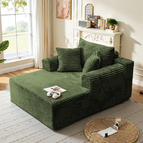 Oversized Lounge Chair, Boneless Chaise Lounge Living Room Corduroy sofa,Upholstered Fluffy cloud sofa bed with Throw Pillows, No Assembly Required, Indoor Sleeper Chair