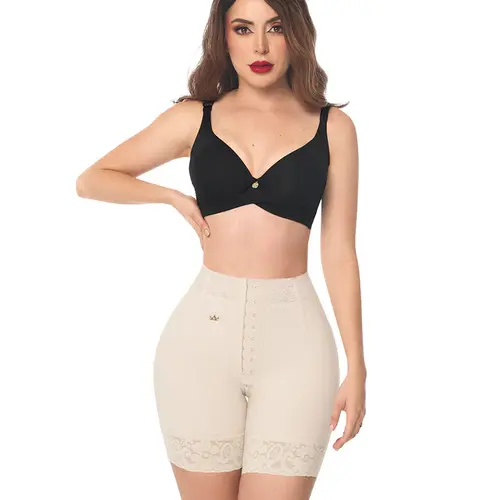 Forma Tu Cuerpo Luxury Queen Seamless Shorts Beige Black (LUXI-042/LUXI-045) Mini Shaping Control Compression No Underwire with Electro Gold-Plated Clasps