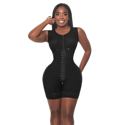 BBL Mid Thigh Bodysuit With Bra High Compression / Runs Small •High Compression / Runs small •3 Compression Hook Levels • Perineal Zipper • Black (One Size for Hips and another for Waist) (LUXBBL-293)