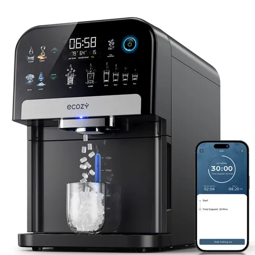 [Upgraded Version] ecozy smart Nugget Ice Dispenser, Ultra-quiet 2-in-1 Pebble Ice Machine Countertop & Water Dispenser with App Control, Self-Cleaning, Auto Lighting, TDS Monitor, Measured Dispensing, 33Lbs/Day, Works with Alexa