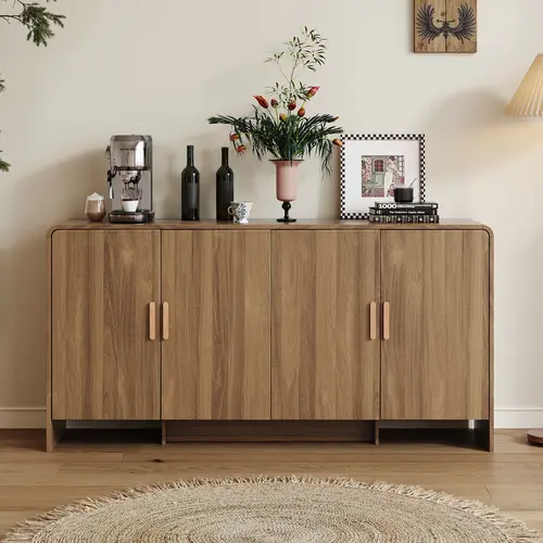 【SohoChic】ONBRILL Gorgeous 31.5"/60" Sideboard Buffet Cabinet with Storage, Curved Design Modern INS Coffee Bar Cabinet with Doors, Farmhouse Storage Cabinet with Adjustable Shelves for Living Room Kitchen Hallway,Bedroom Furniture, Coffee Bar