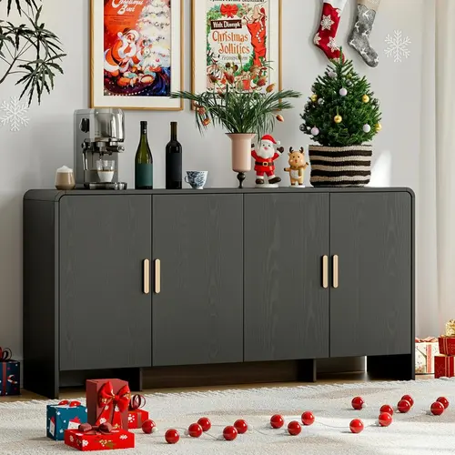 ONBRILL 48-Inch Sturdy Farmhouse Artificial Wood Buffet Sideboard - Modern Storage Cabinets with 4 Compartments, 2 Drawers, 3 Doors, Adjustable Shelf, Curved Edges, Abrasion Resistant, Scratch Resistant, L:60"xW:15.7"xH:31.1" for Kitchen, Home Bar, Furnit