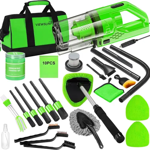 Viewsun 30pcs Portable Car Cleaning Kit - 8000pa Vacuum, 180° Swiveled Triangular Head Windshield Cleaner, Multi-Angle Brushes, Cleaning Gel, Interior Care Accessories (Ideal for Mother's Day Gifts), Cars, Car Vacuum toolupgrade