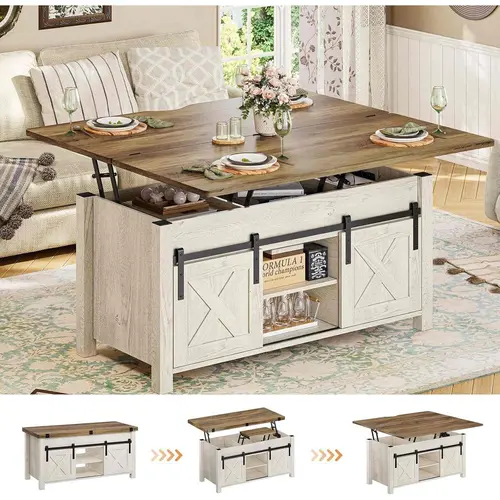 SIKAIC 4-in-1 Multi-Function Lift-Top Rectangle Coffee Table - Hidden Storage, Adjustable Height Convertible for Living Room Dining Use, Living Room Furniture, Furniture for Small Spaces