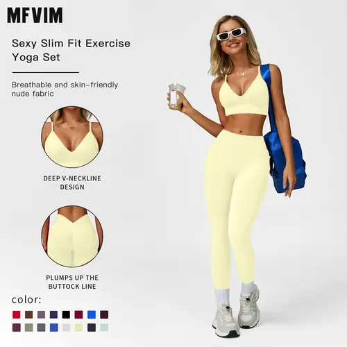 MFVIM Women's 2 Piece Christmas Seamless Fitness Set Exposed Back Vest Sports Bra, High Waist Cycling Yoga Pants Gym Matching Sets for Women, Comfortable Sportswear for Yoga, Running, Christmas Gifts,sohochic