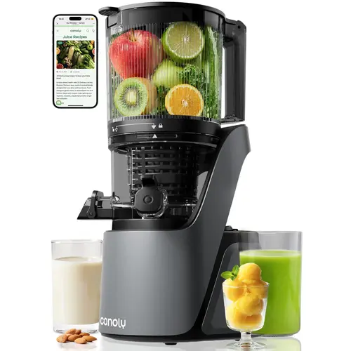 Canoly 3-in-1 Cold Press Juicer C16 , 6" Wide Feed Chute, 90oz Large Capacity, Quiet Masticating Juicer, Easy to Clean, Makes Juice, Nut Milk & Sorbet，BPA-Free