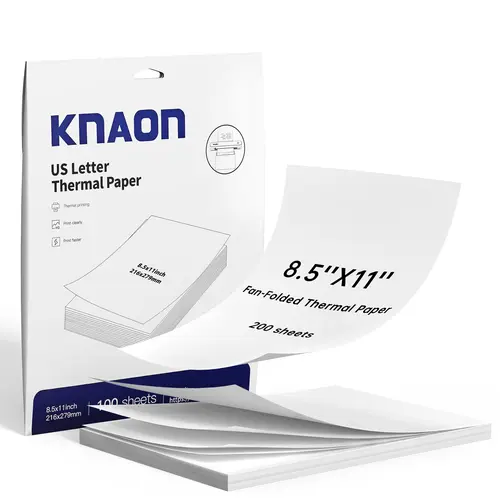 KNAON Direct Thermal Paper for C80S, 8.5x11 Inch US Letter Size, 200 Sheets Pack, Fan Folded for Direct Print