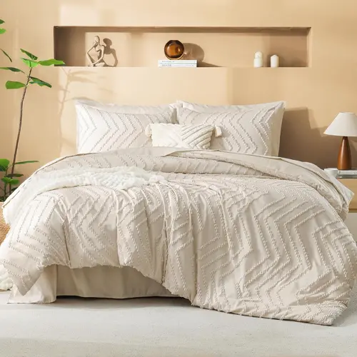 Litanika 7-Pieces Chevron Tufted Boho Bedding Set, Microfiber Comforter Set with 1 Comforter, 1 Flat Sheet, 1 Fitted Sheet 14" Deep Pocket, 2 Pillowcases & 2 Pillow Shams,back to school,back to school shopping,home decor,sohochic