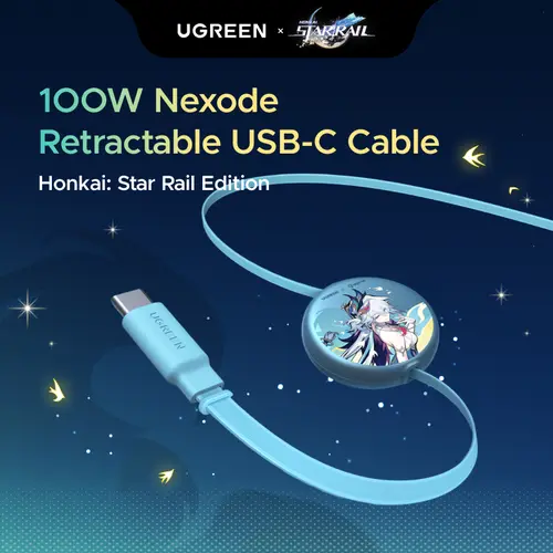 UGREEN Nexode Cordless Retractable USB Type-C Mobile Charging Cable (Honkai: Star Rail Edition), 100W, Glacier Blue, 3.3FT for iPhone 17/16, MacBook Pro/Air, Galaxy S26/S25, TikTok Shop Back to School