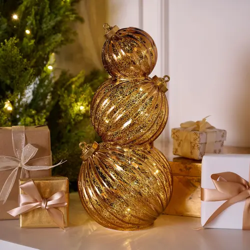 14" Lit Stacked Fluted Mercury Glass Ornaments by Valerie