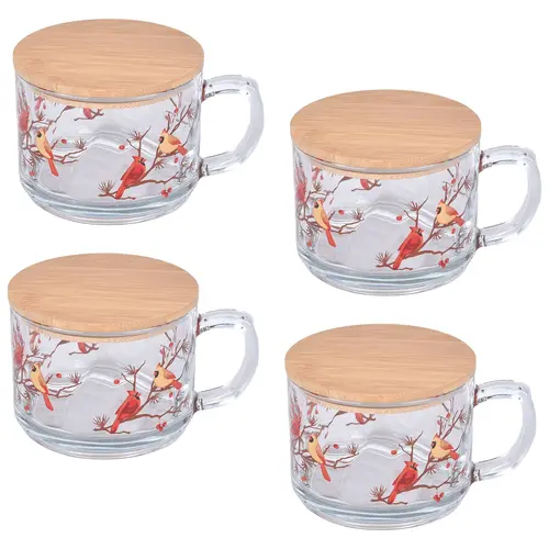 Temp-tations Seasonal Set of (4) 16-oz Glass Mugs with Lids
