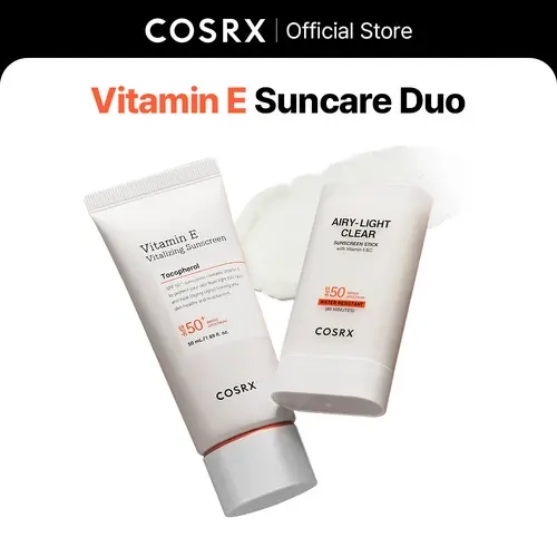 COSRX Vitamin E Facial Sunscreen Set, SPF 50+ Duo with Antioxidant Lotion & Sun Stick for All Skin Types, Travel Toiletries, Bottle, Outdoor, Water Resistant, High Spf 50+, Any, 50Ml, Suitable All, Uv Blocking, Hydrating, Adults, Facial Moisturizer Sunblo