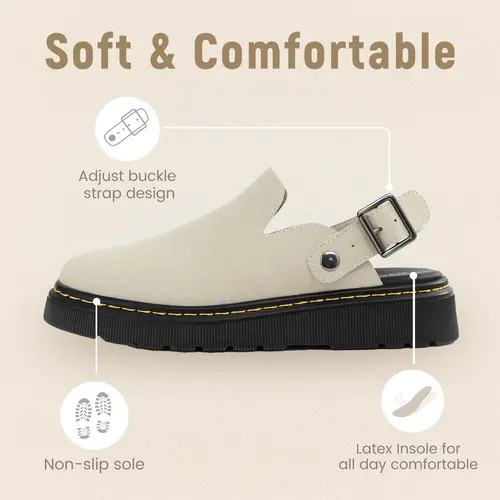 Athlefit Women's Slip-on Suede Clogs Comfortable Latex Footbed Slingback Mules with Adjustable Strap for Work Walking Daily Wear slippers Footwear Girl tiktokshopbacktoschool,back to school,back to school haul,sohochic