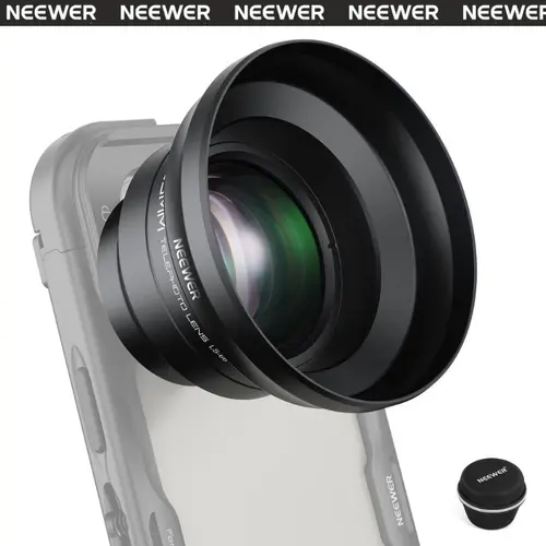 NEEWER LS-66 Aluminum Alloy 65mm HD Telephoto Cellphone Lens Accessory with Lens Hood, 1.7X Zoom for 17mm Thread Backplate Cage Case, Compatible with iPhone 16/15, Samsung S25/S24 Ultra, Android (for Content Creators), Accessories, Mobile