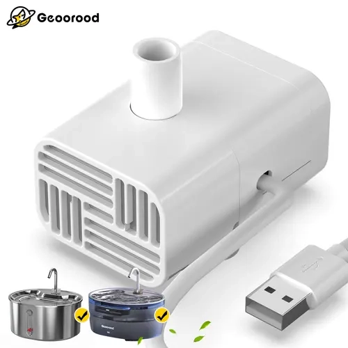 Geoorood Pet Fountain Replacement Parts, White USB-Powered Pump Accessories with LED Water Shortage Red Light Warning for Fresh Supply