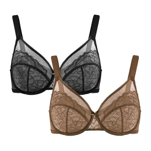 HSIA Enchante Unlined Floral Lace Underwire Plus Size No Padding Full Coverage Bra Set 2 Pack Womenswear