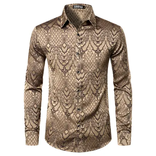 ZEROYAA Men's Hipster Slim Fit Lightweight Long Sleeve Gothic Jacquard Button Up Dress Shirts for Party Prom Vintage,sohochic
