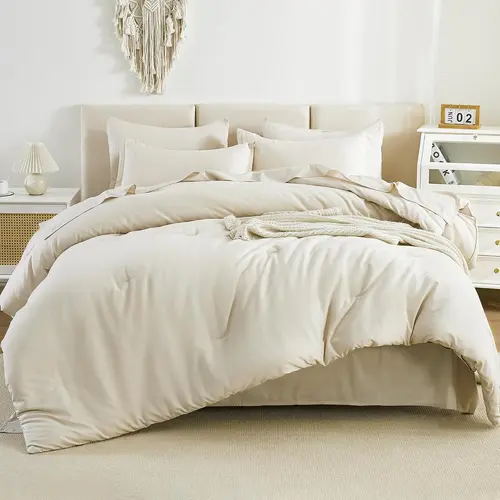 Litanika 7-Pieces Microfiber Comforter Set with Sheets, Cozy Solid All-Season Bedding Set with 1 Comforter, 1 Flat Sheet, 1 Fitted Sheet 14" Deep Pocket, 2 Pillowcases & 2 Pillow Shams, Mid Year Sale,back to school,back to school shopping,home decor,sohoc