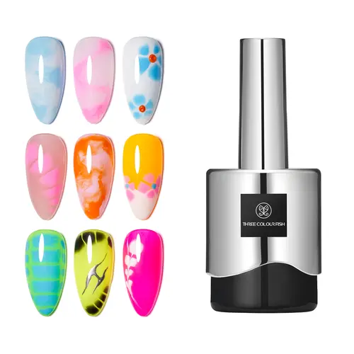 3-Colour Fish 12ml Blooming Gel, UV LED Soak-Off Nail Art Polish for Stripe Spreading Effect, Salon Manicure Nail Care Cosmetic for DIY Marble Flower Watercolor Designs, Beauty Gift