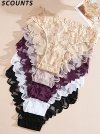 Women's Sexy Floral Lace Underwear Set, Fitted Comfort Breathable Panties, Multi-Color Hollow Out Lingerie for Women Daily Wear, Womenswear, Breathable Lace Knicker