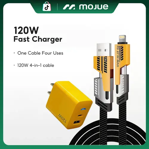 Portable Fast Charger, Type C/USB A Dual Ports Adapter,4 in 1 Fast Charging Cable & Data Cable, 5FT Flat Braided Charger Cord for iPhone 17/16/15/14/13/12Pro Max/iPad/Airpods/Samsung Series Phone Accessories Cellphone Smartphone