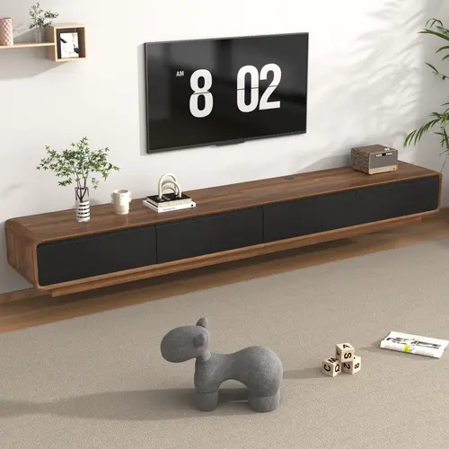 78.7"/94.5" Minimalist Floating TV Stand for TVs up to 85/100 Inches, Modern Wall Mounted Media Console with 2 Drawers, Entertainment Center for Living Room, Black & Walnut/White & Walnut/Black/Brown